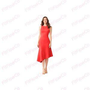 Maggy London Calypso Coral Fit & Flare Asymmetrical Hem Dress Drop Waist Size 4